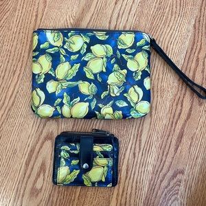 Lemon print wristlet and wallet